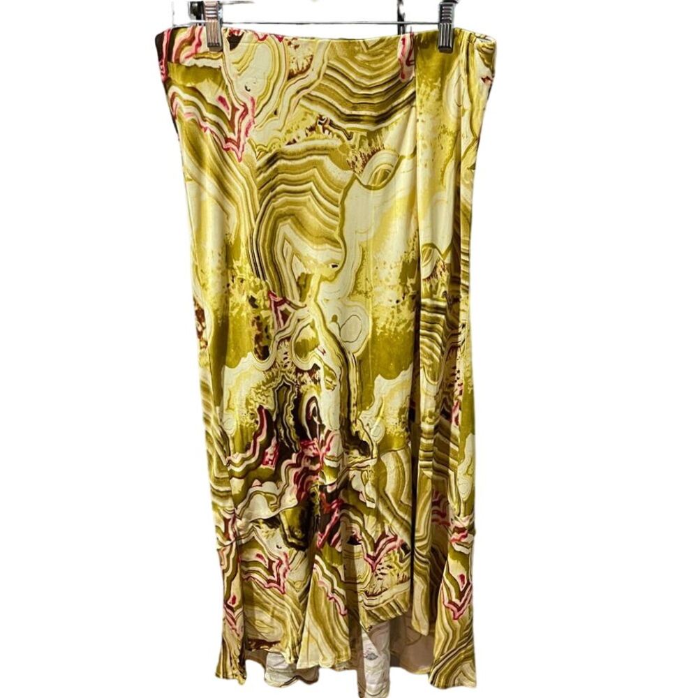 Anthropologie Yellow Asymmetrical Hem Midi Skirt with Front Slit Women's XL